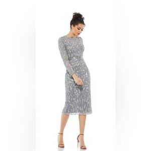 Mac Duggal Silver Long Sleeve Dress
